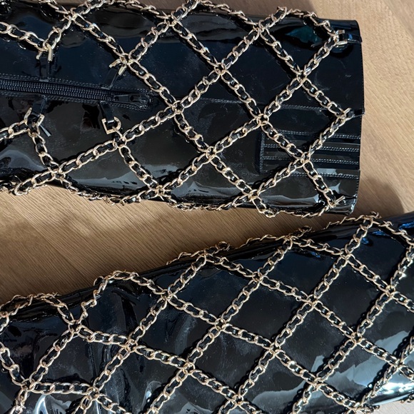 Jeffrey Campbell black patent gold Chanel chain boots size 7.5 - Picture 8 of 12